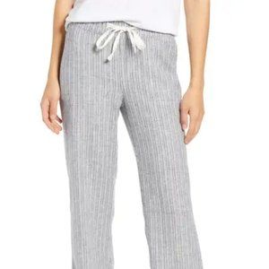 Linen Blend Pants - Large Petite Ivory/Navy Stripe